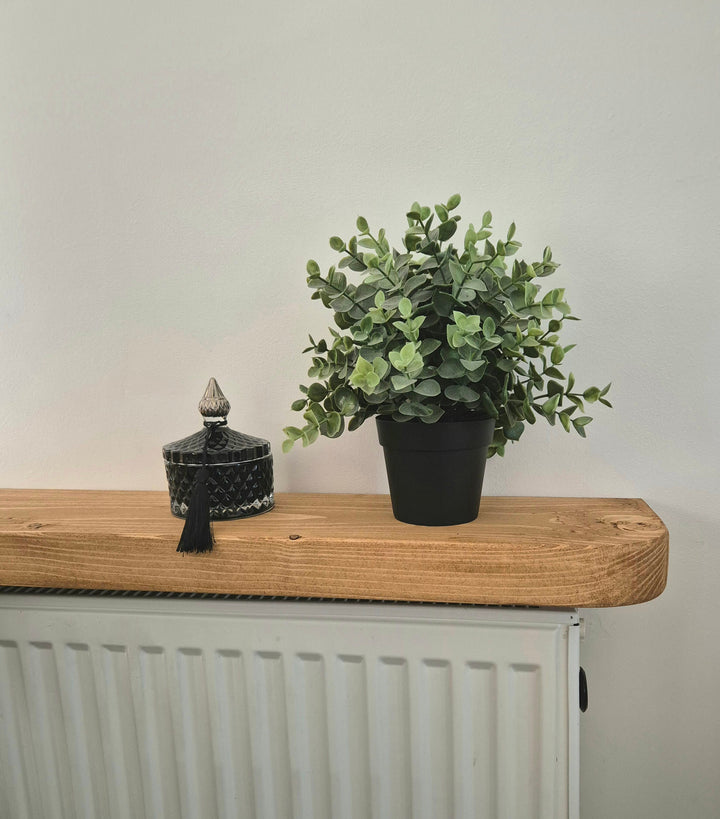 Rustic Shelf Radiator Shelves 14.5cm depth Solid Wood Round Curved Edges Concealed brackets Various sizes and wax colours handmade