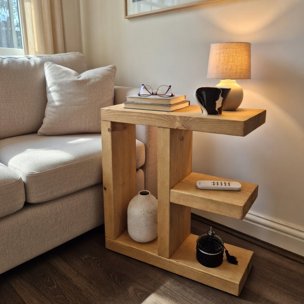 Rustic Slim Side Table UK – Handcrafted Wood Table with Solid Pine, Scratch Resistant Finish