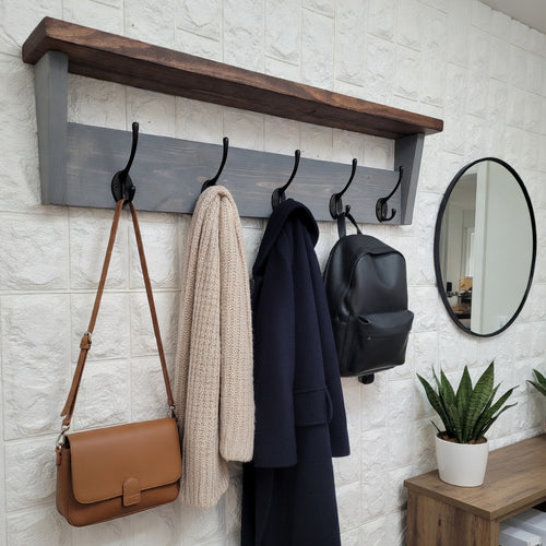 Rustic Coat Rack with Shelf | Cast Iron Hooks