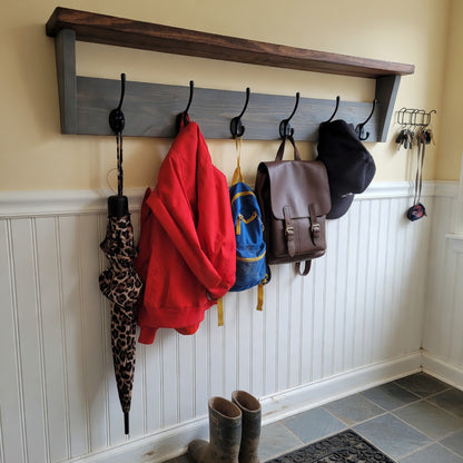 Rustic Coat Rack with Shelf | Cast Iron Hooks