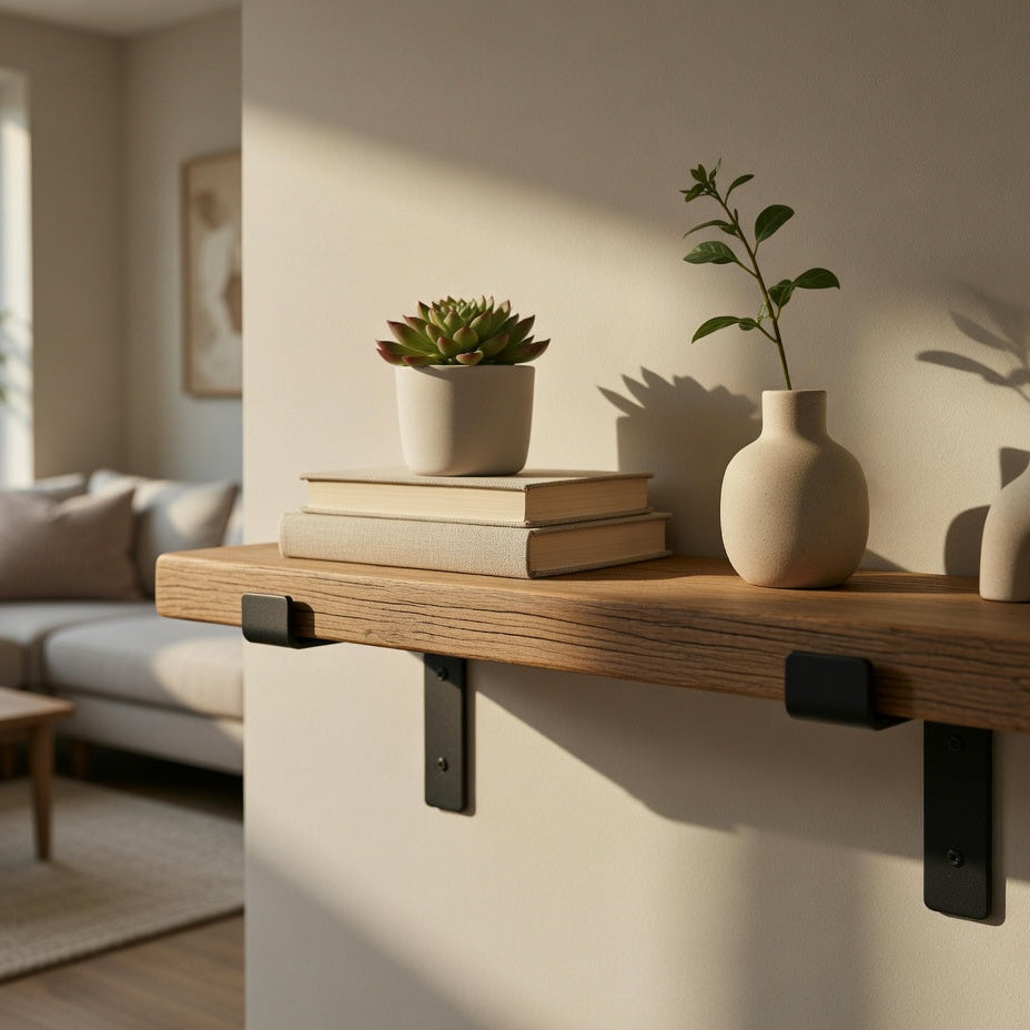 Rustic Wooden Shelf UK | Lipped Brackets 22 cm Depth