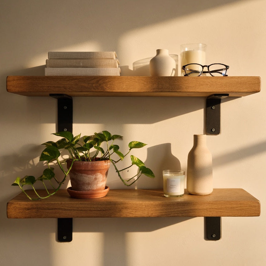 Rustic Wooden Shelf UK – Solid Pine | L Bracket Wall Support & Classic Rustic Decor