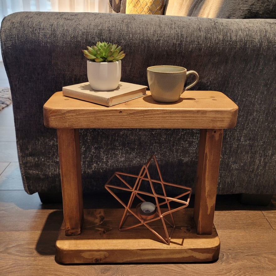 Rustic Mini Table – Solid Wood Handcrafted Side Table with Wood Wax Finish