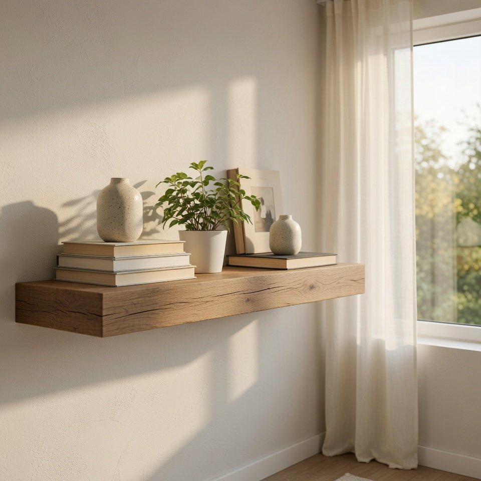 Rustic Wooden Shelf UK | Solid Pine 19.5 cm Deep Shelf with Wood Wax Finish