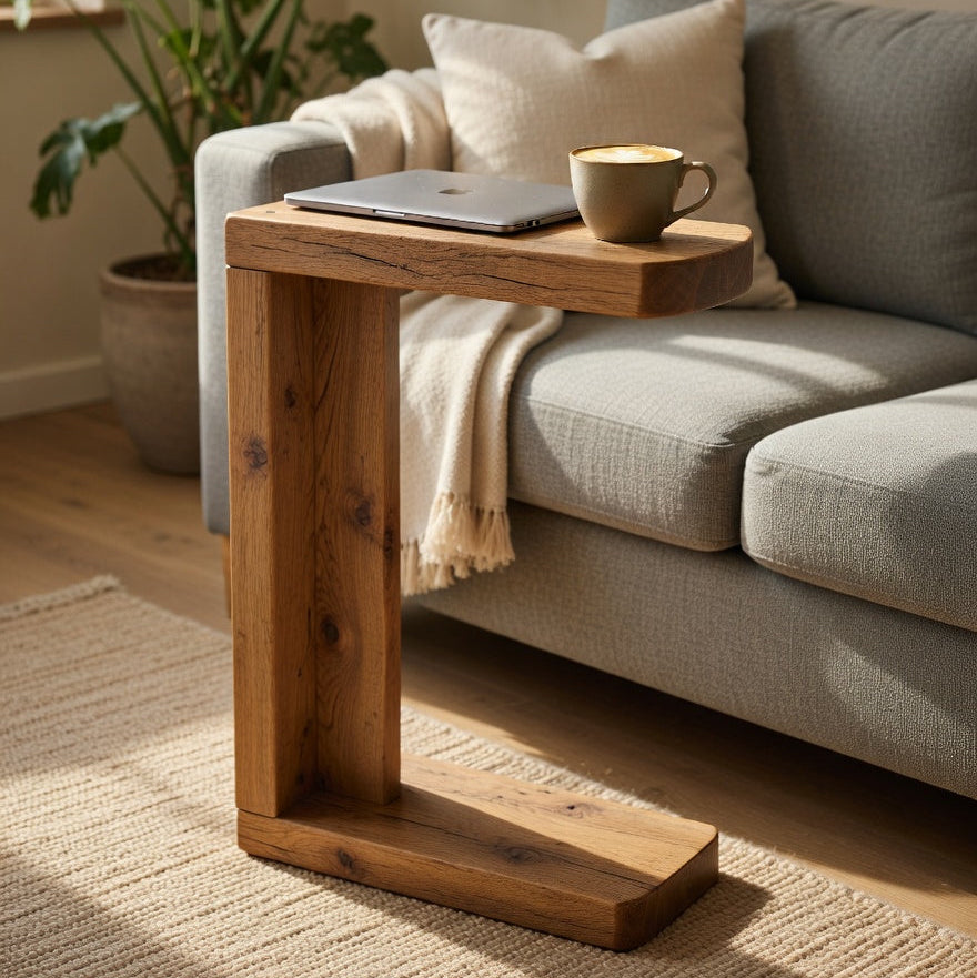 Rustic C Side Table UK – Solid Wood Compact Sofa Table with Hand Sanded Finish