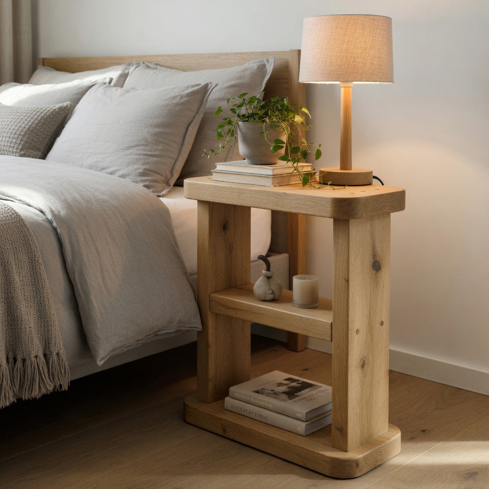 Rustic Side Table UK – Handmade Solid Wood Two Shelf Table With Wood Wax Finish