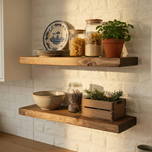 Rustic Floating Shelf UK – Solid Pine Wood, Handcrafted Wood Shelf with Brackets