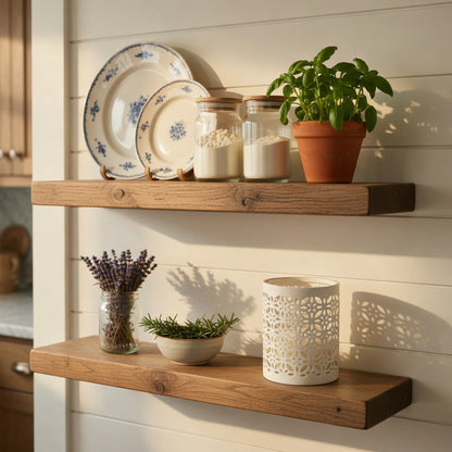 Rustic Floating Shelf UK – Solid Pine Wood, Handcrafted Wood Shelf with Brackets