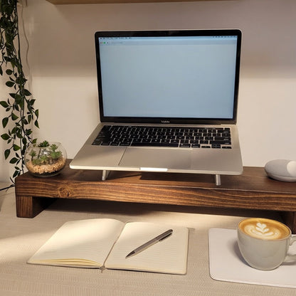 Rustic Laptop Monitor Stand – Solid Wood Ergonomic Desk Workspace Organizer