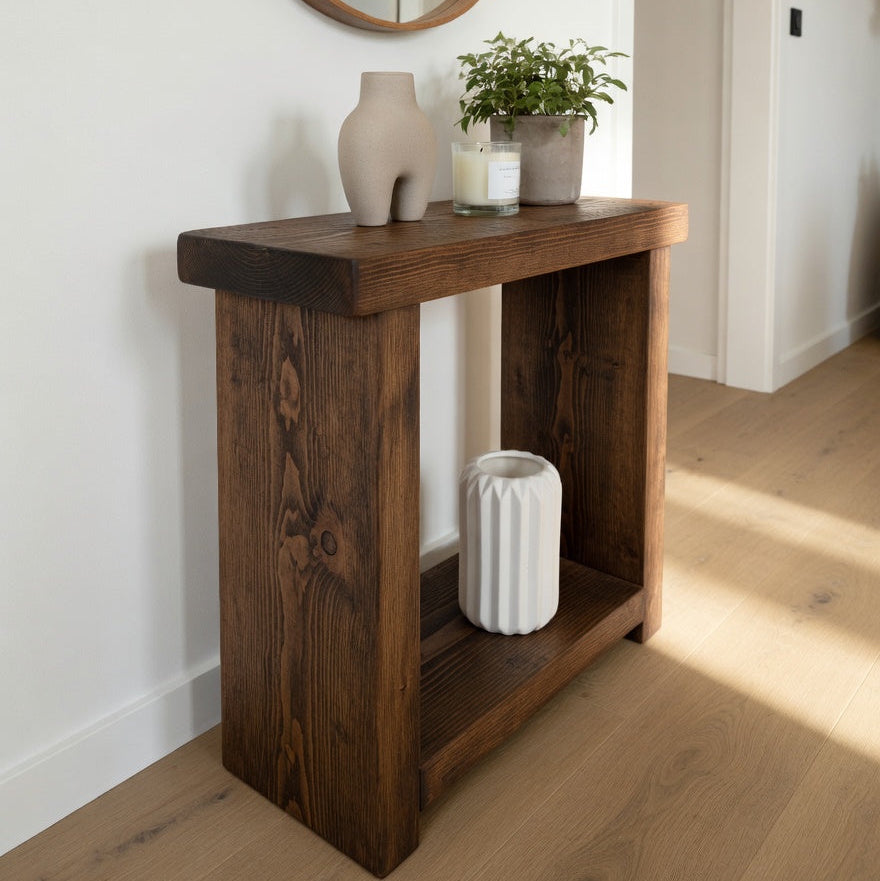 Rustic Wooden Table – Slim Entryway Table with Solid Wood & Premium Wax Finish