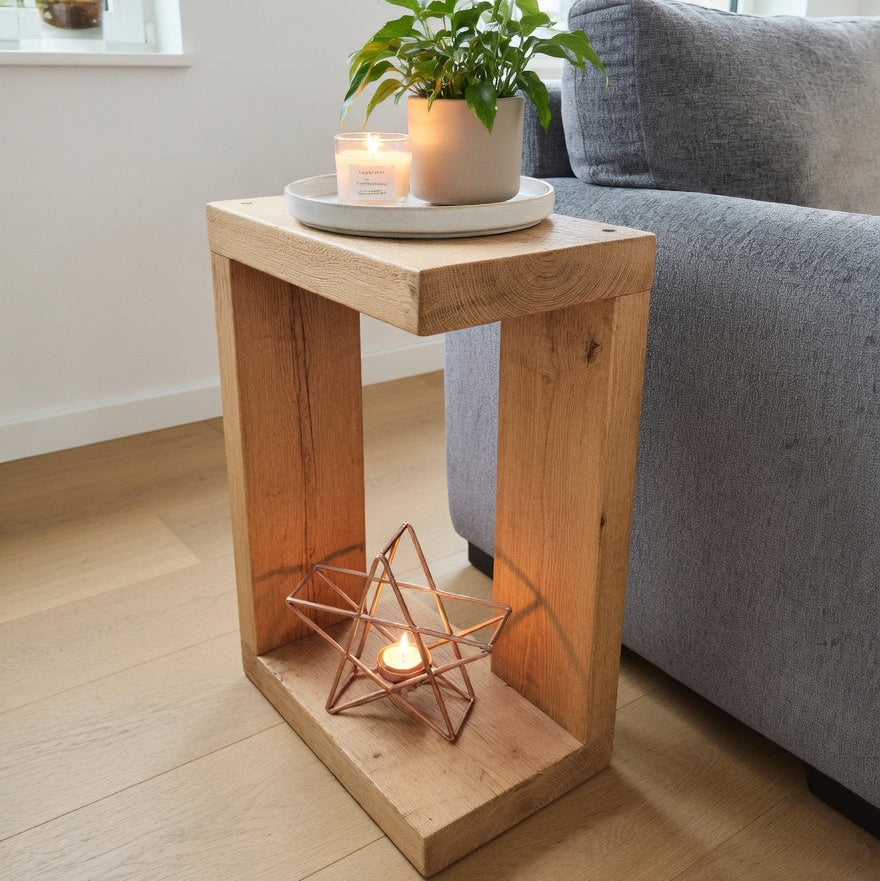Rustic Solid Wood Table – Handcrafted 22 cm Depth | Durable Wood Wax Finish