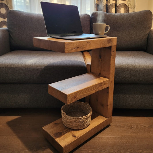 Rustic Side Sofa Table – Handmade Solid Wood Table With Two-Level Storage