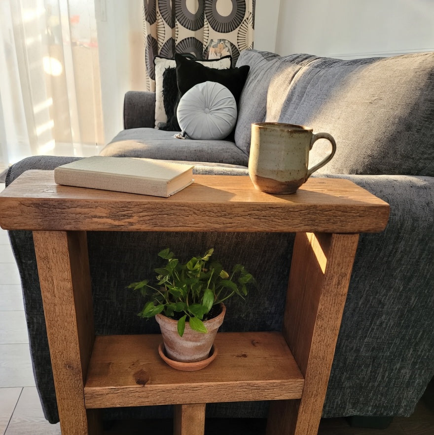 Rustic Side Table – Handmade Solid Wood Narrow Sofa Table with Protective Wax Coating