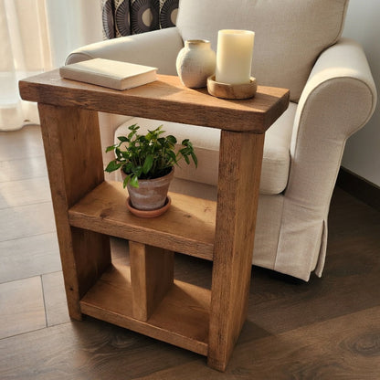 Rustic Side Table – Handmade Solid Wood Narrow Sofa Table with Protective Wax Coating