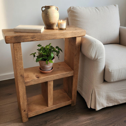 Rustic Side Table – Handmade Solid Wood Narrow Sofa Table with Protective Wax Coating
